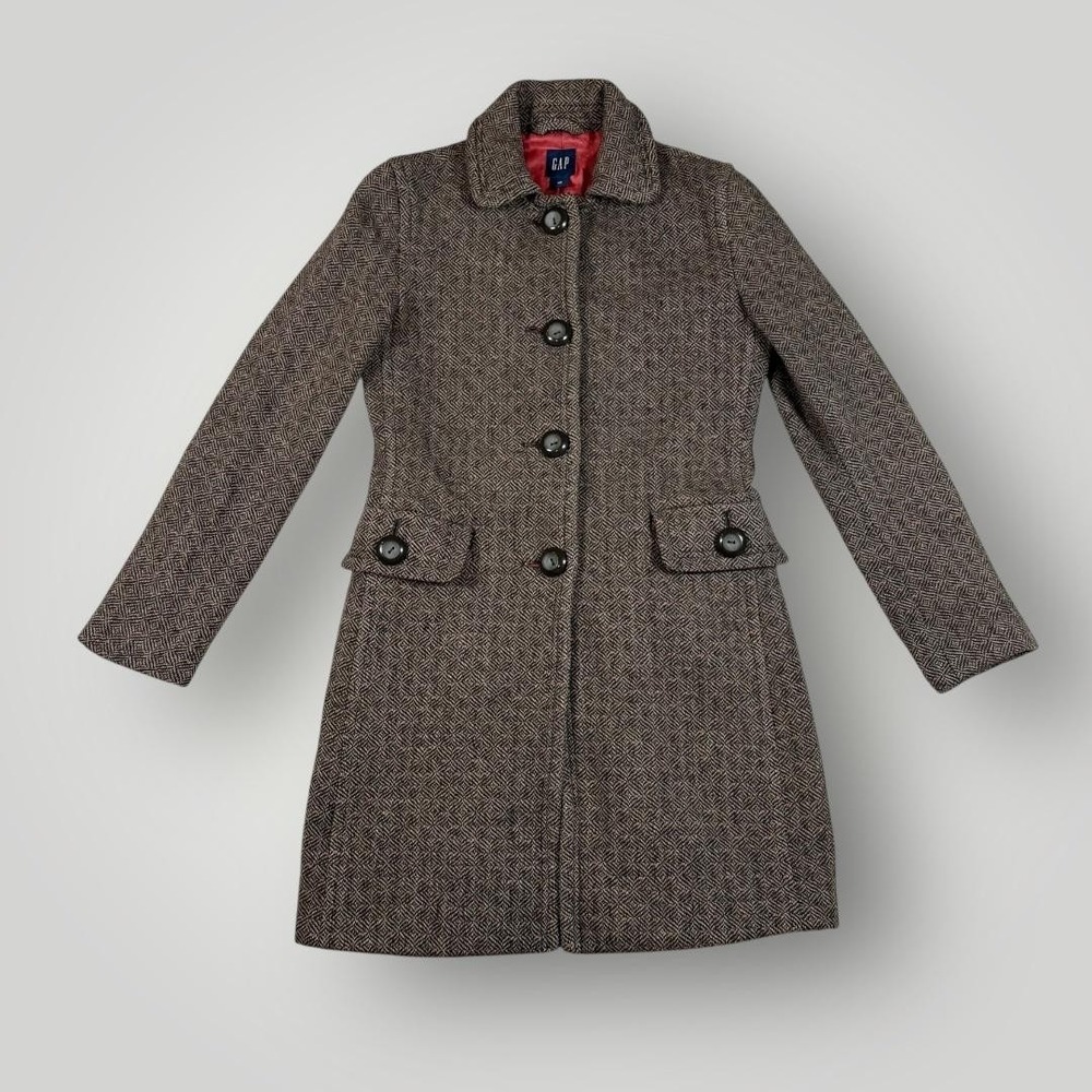 GAP Coat‎ Womens XS Brown Wool Blend Long Lined Button Front Winter Jacket